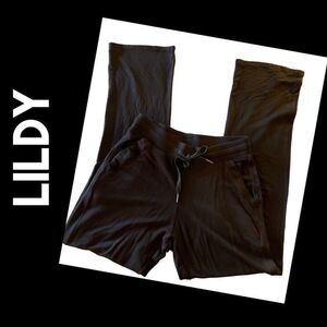 Lildy Women's Lounge Pants Flared Pull On Stretchy Pockets Casual Black Size S-M